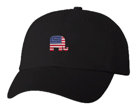 Unisex Adult Washed Dad Hat Political Red White And Blue American Pencil Illustration #3 - Republican Party Elephant Cartoon Embroidery Sketch Design