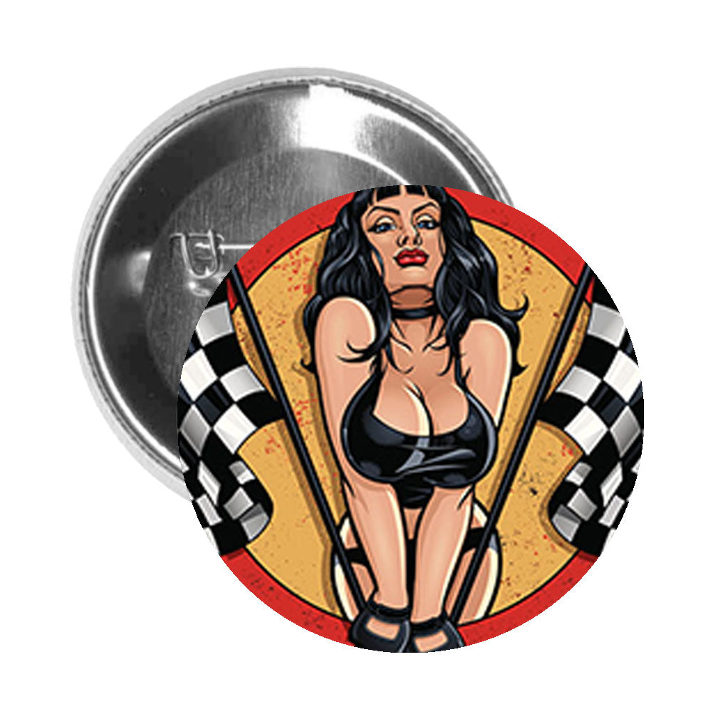 Round Pinback Button Pin Brooch Sexy Big Breast Car Drag Race Girl Car –  Shinobi Stickers
