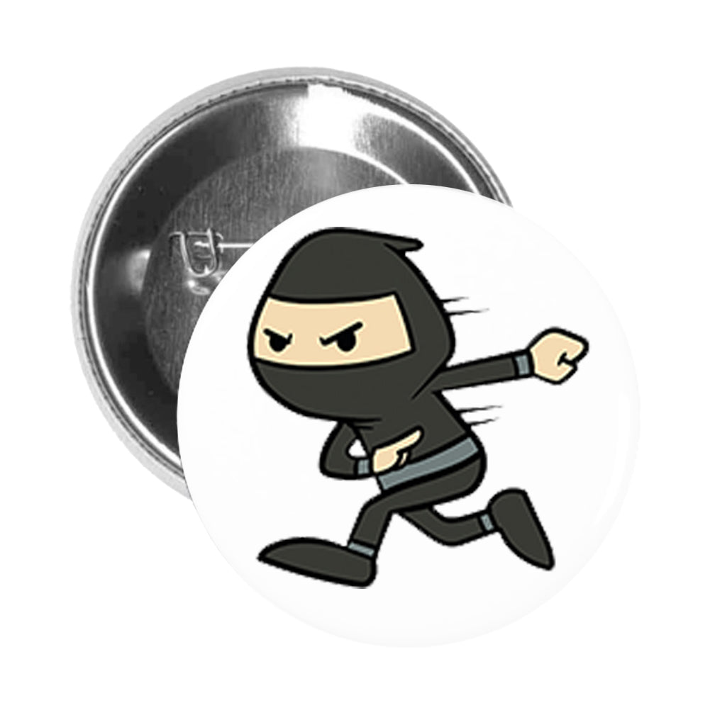 Round Pinback Button Pin Brooch Swift Speedy Black Ninja Cartoon