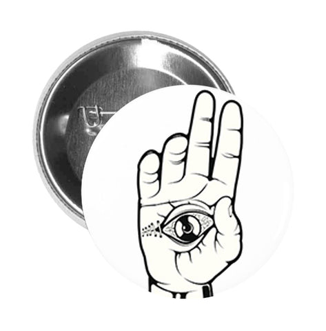 Round Pinback Button Pin Brooch Zombie Frankenstein Hand with Eye in Palm