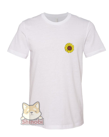 Small & Extra-Small Size Unisex Short-Sleeve T-Shirt with Simple Pretty Yellow Sunflower Cartoon Embroidery Sketch Design