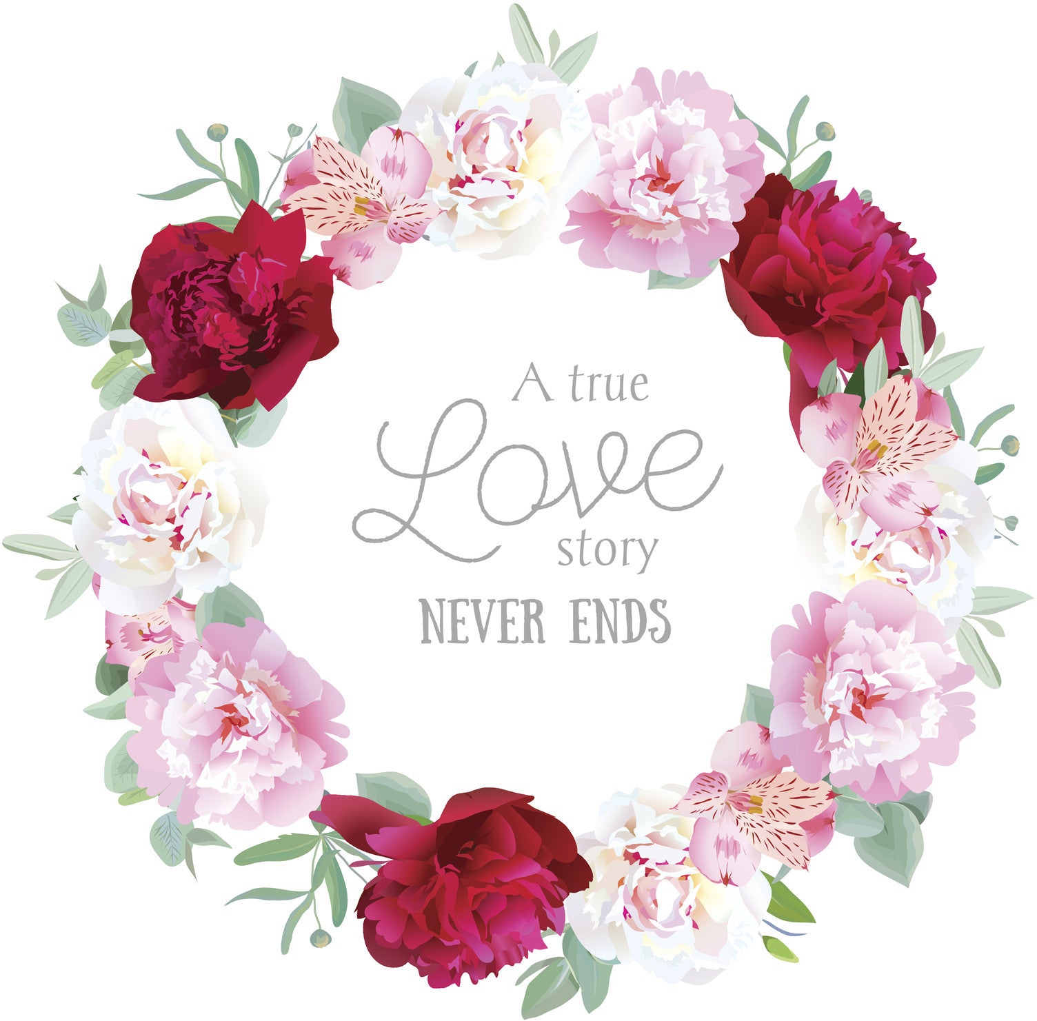 A True Love Story Never Ends Hipster Flower Wreath Border Vinyl Decal Sticker