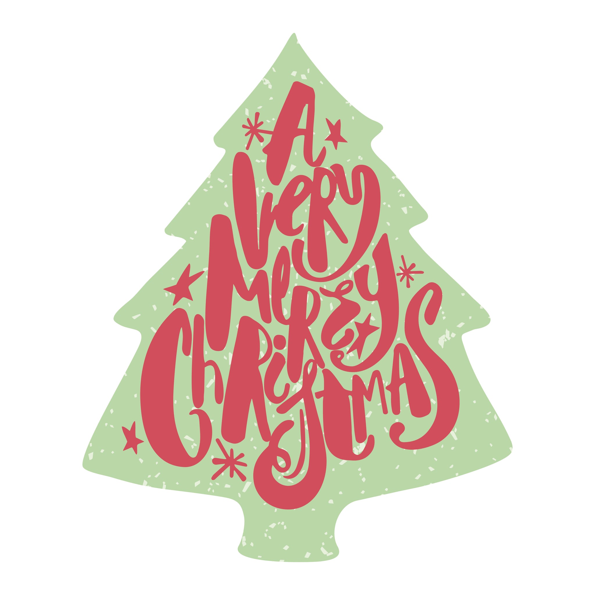 A Very Merry  Christmas Calligraphy in Green Tree Silhouette Vinyl Decal Sticker