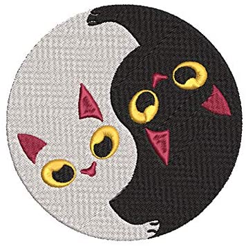 Iron on / Sew On Patch Applique Adorable Cute Kawaii Ying And Yang Black And White Cats Cartoon Embroidered Design