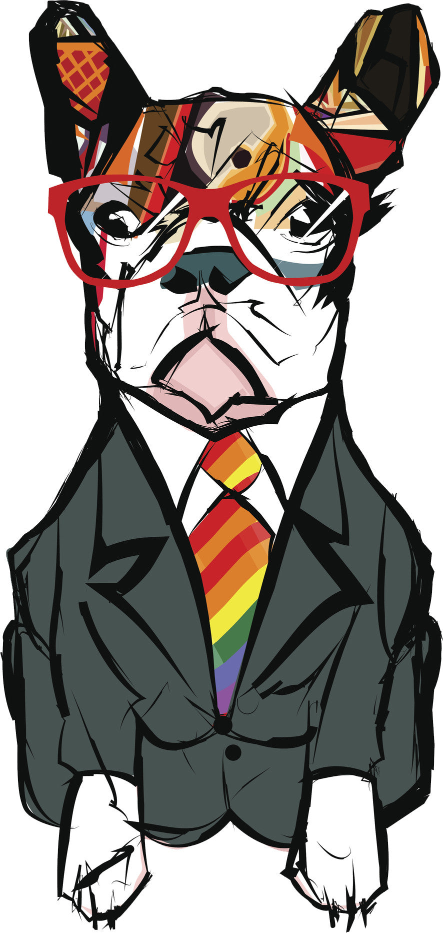 Adorable Abstract Rainbow Pride Tie Frenchie French Bulldog Pen Art Vinyl Decal Sticker