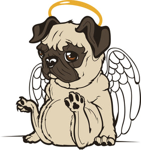 Adorable Angelic Pug Puppy Dog with Wings and Halo Vinyl Decal Sticker