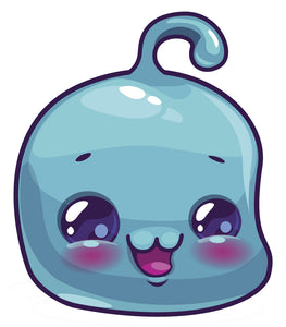 Adorable Baby Alien Jello Head Cartoon Emoji  - Blue Vinyl Decal Sticker