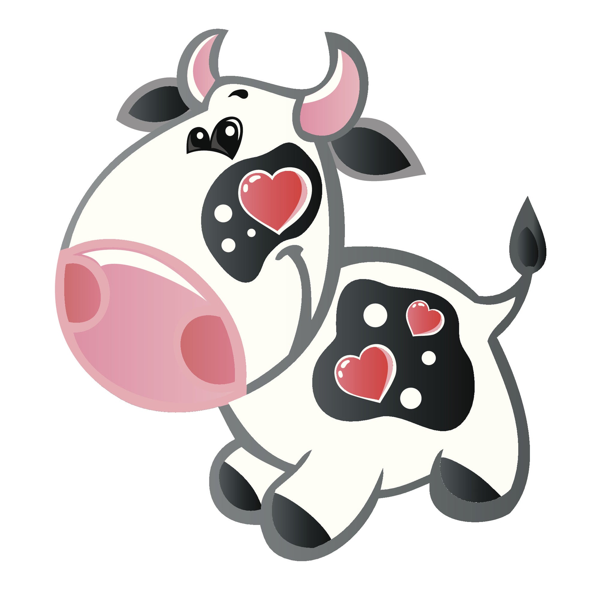 Adorable Baby Cow Calf with Hearts Vinyl Decal Sticker