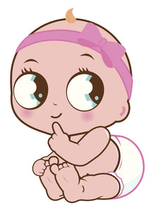 Adorable Baby Girl in Pink Bow Headband - with Mischievous Look Vinyl Decal Sticker