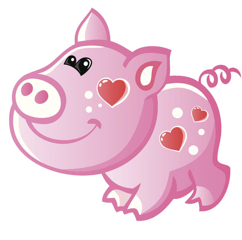 Adorable Baby Piglet Pig with Hearts Vinyl Decal Sticker