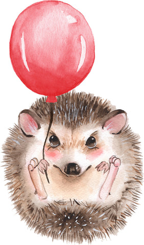 Adorable Birthday Hedgehog with Balloon Watercolor Art Vinyl Decal Sticker