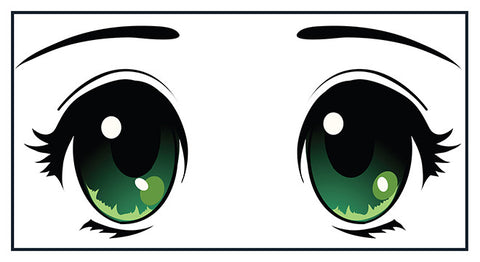 Adorable Cute Big Beautiful Anime Eyes Cartoon - Green Vinyl Decal Sticker