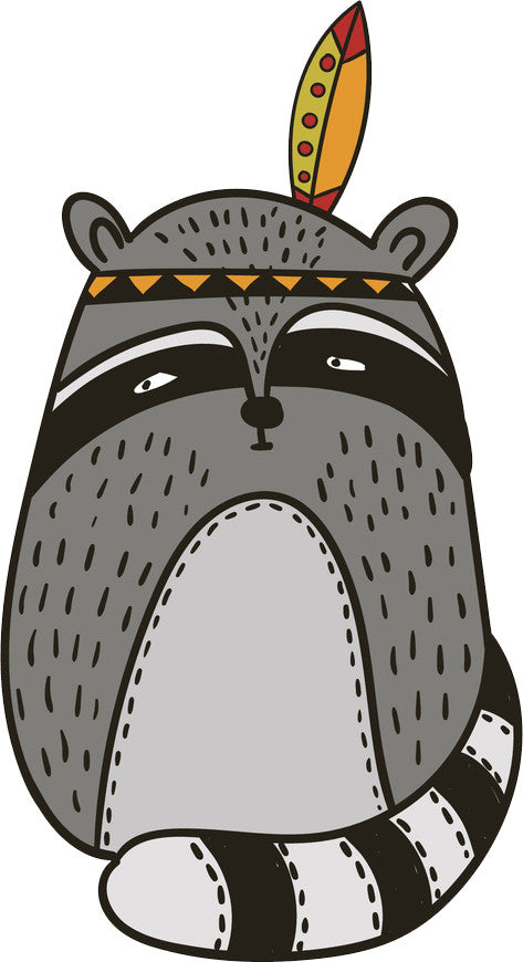 Adorable Cute Forest Totem Animal Gray Cartoon - Raccoon Vinyl Decal Sticker