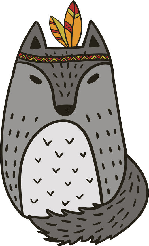 Adorable Cute Forest Totem Animal Gray Cartoon - Wolf Vinyl Decal Sticker