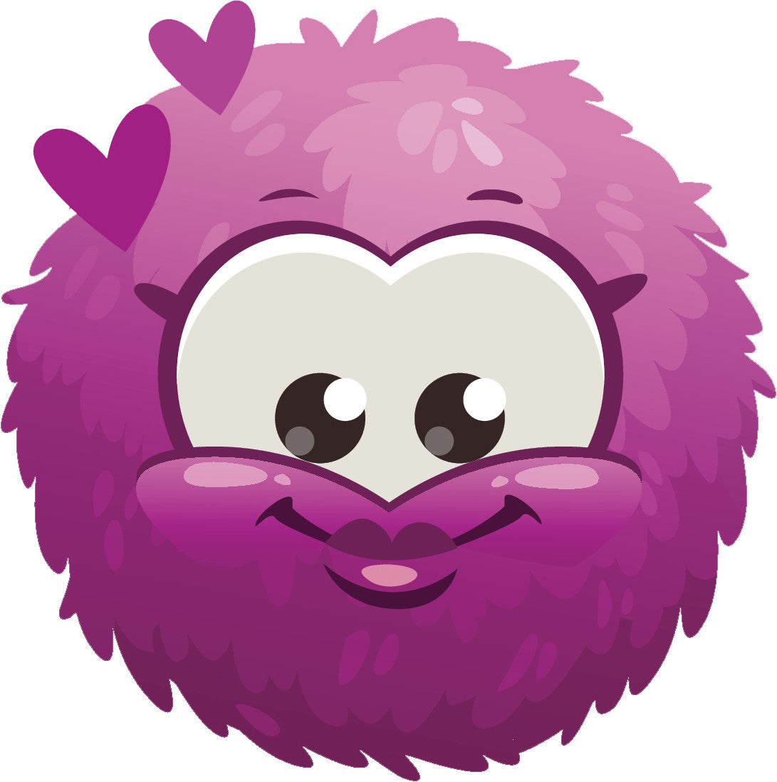 Adorable Cute Furry Fuzzy Ball Monster Cartoon Emoji - Pink Vinyl Decal Sticker