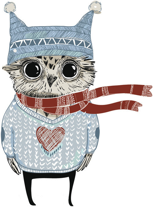 Adorable Cute Hipster Zoo Animal Cartoon - Owl Vinyl Decal Sticker