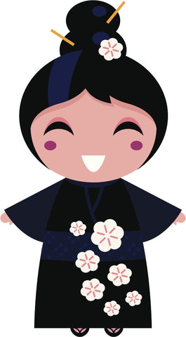 Adorable Cute Japanese Kawaii Girl in Kimono Cartoon #2 Vinyl Decal Sticker