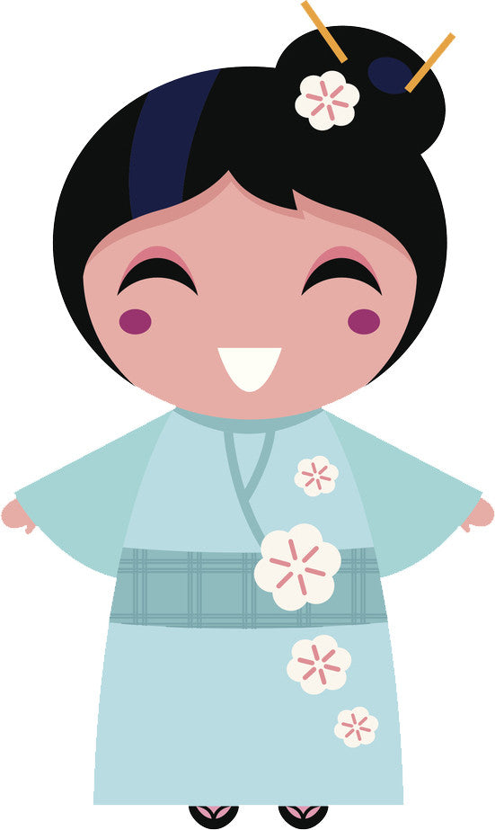 Adorable Cute Japanese Kawaii Girl in Kimono Cartoon #3 Vinyl Decal Sticker