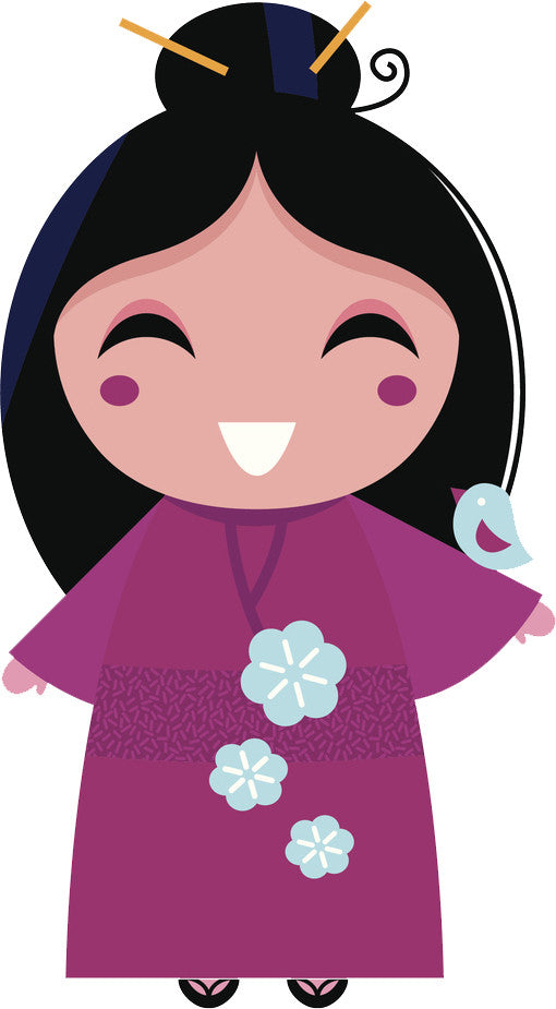Adorable Cute Japanese Kawaii Girl in Kimono Cartoon #4 Vinyl Decal Sticker