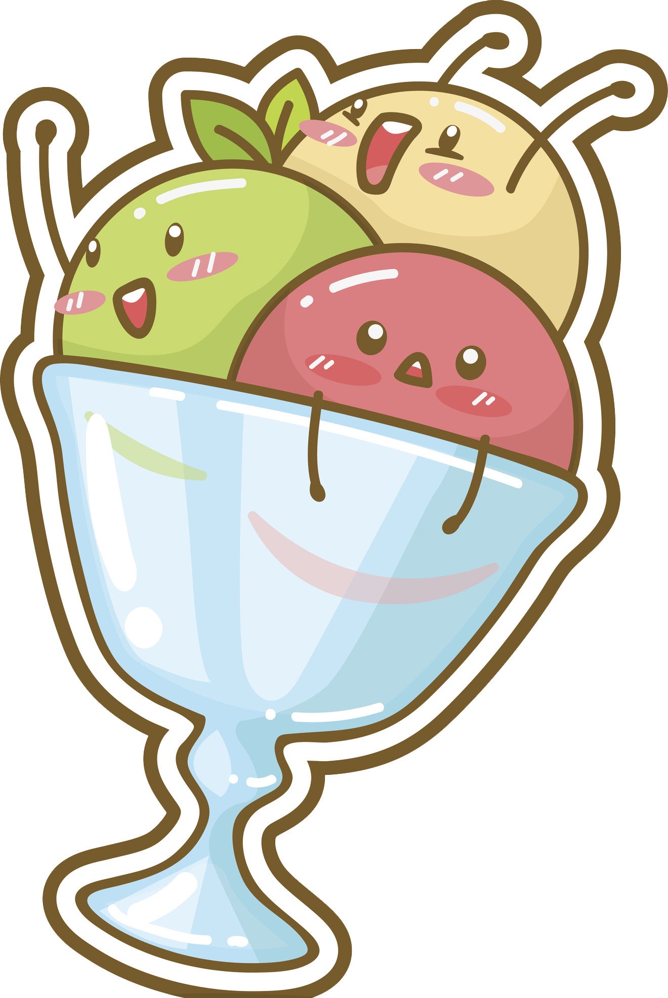 Adorable Cute Kawaii Summer Ice Cream Cartoon Emoji - Sundae Vinyl Decal Sticker
