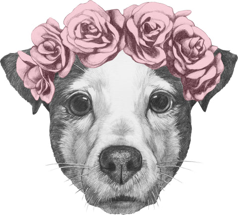 Adorable  Cute Pitbull Puppy Dog with Floral Rose Crown Vinyl Decal Sticker