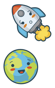 Adorable Earth and Rocket Vinyl Decal Sticker