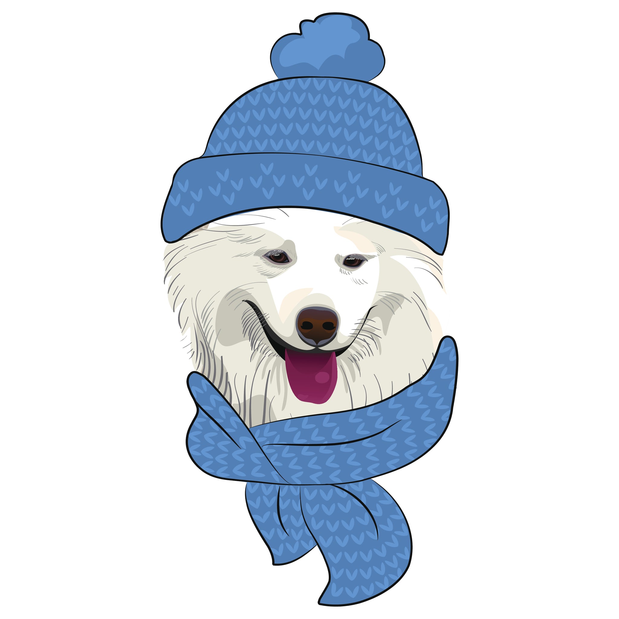 Adorable Fluffy White Snow Dog in Beanie and Scarf Vinyl Decal Sticker