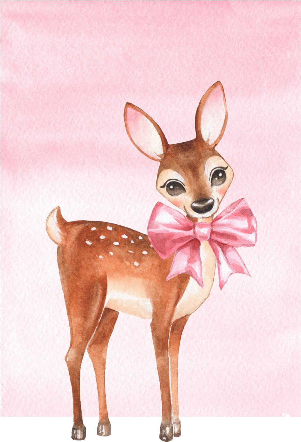 Adorable Happy Watercolor Art Baby Pink Girl Deer Fawn Vinyl Decal Sticker