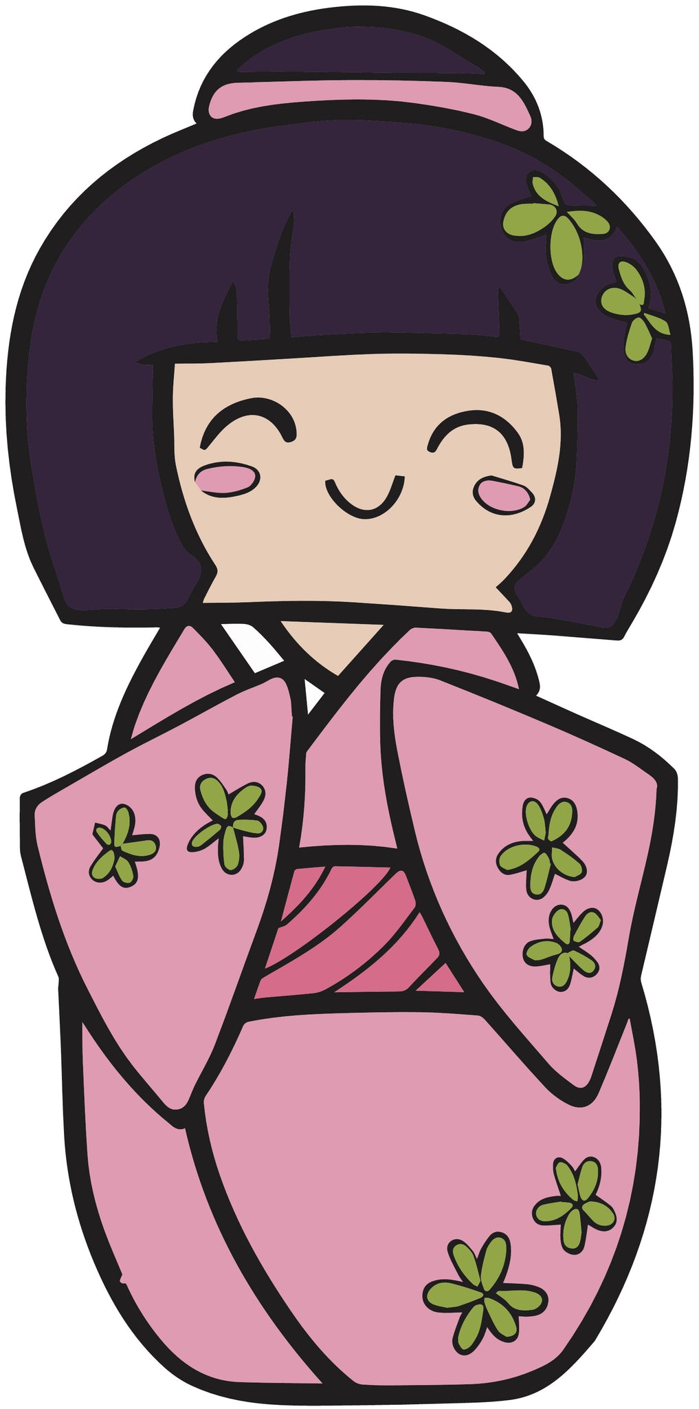 Adorable Japanese Girl in Kimono Doll  (1) Vinyl Decal Sticker