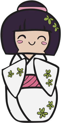 Adorable Japanese Girl in Kimono Doll  (2) Vinyl Decal Sticker