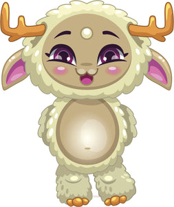 Adorable Kawaii Alien Lamb Sheep Cartoon - White Vinyl Decal Sticker
