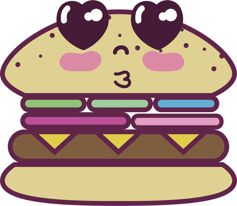 Adorable Kawaii Food Cartoon Emoji - Hamburger #2 Vinyl Decal Sticker
