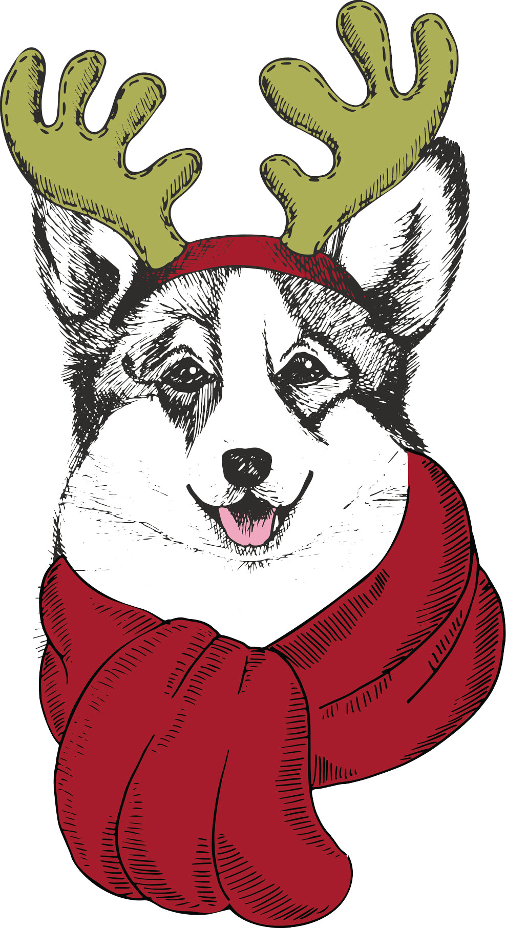 Adorable Merry Christmas Holiday Puppy Dog in Reindeer Costume - Corgi Vinyl Decal Sticker