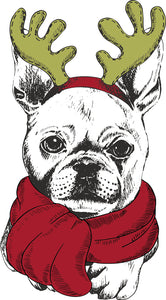 Adorable Merry Christmas Holiday Puppy Dog in Reindeer Costume - Frenchie French Bulldog #1 Vinyl Decal Sticker