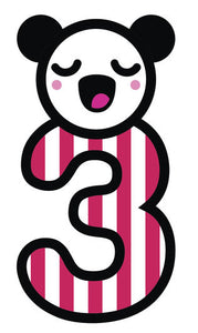 Adorable Panda Bear with Nursery Number #3 Vinyl Decal Sticker
