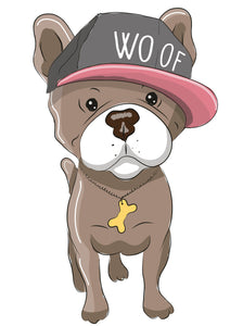 Adorable Pitty Pitbull Bulldog with Woof Hat and Gold  Bone Chain Vinyl Decal Sticker