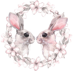 Adorable Watercolor Bunny Rabbit Couple with Flower Border Vinyl Decal Sticker