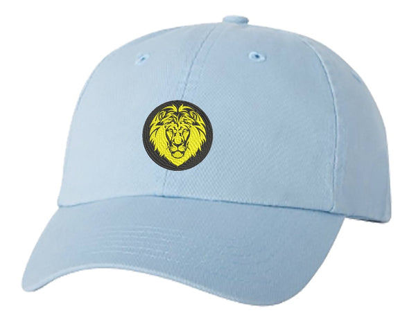 Unisex Adult Washed Dad Hat Simple Black and Yellow Majestic Lion Cartoon Icon Embroidery Sketch Design