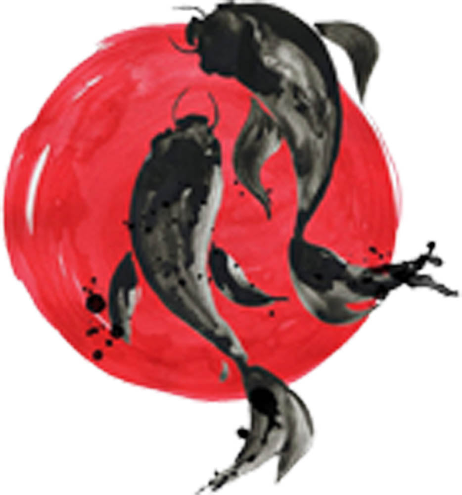 Beautiful Artistic Watercolor Japanese Black Koi Fish Cartoon - Large Red Circle Vinyl Decal Sticker