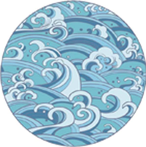 Beautiful Asian Japanese Water Waves Blue Pattern Cartoon Icon - Circle Vinyl Decal Sticker