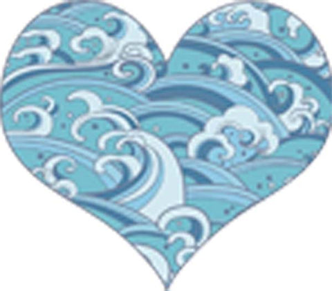 Beautiful Asian Japanese Water Waves Blue Pattern Cartoon Icon - Heart Vinyl Decal Sticker