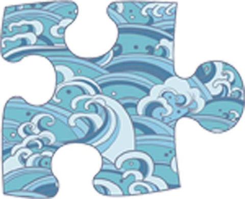 Beautiful Asian Japanese Water Waves Blue Pattern Cartoon Icon - Puzzle Piece Vinyl Decal Sticker