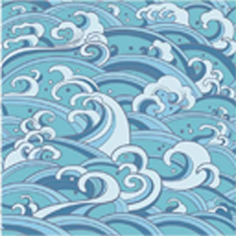 Beautiful Asian Japanese Water Waves Blue Pattern Cartoon Icon - Square Vinyl Decal Sticker