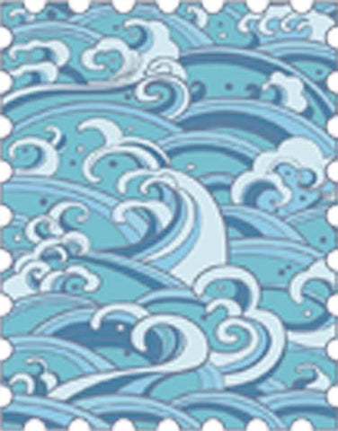 Beautiful Asian Japanese Water Waves Blue Pattern Cartoon Icon - Stamp Vinyl Decal Sticker