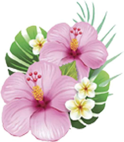 Beautiful Hawaiian Hibiscus Floral Arrangements Cartoon - Pink Vinyl Decal Sticker