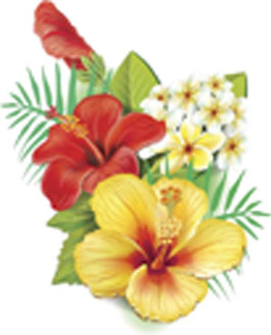 Beautiful Hawaiian Hibiscus Floral Arrangements Cartoon - Red Yellow Vinyl Decal Sticker