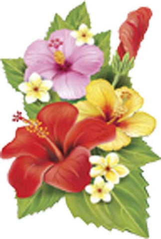 Beautiful Hawaiian Hibiscus Floral Arrangements Cartoon - Red Yellow Pink Vinyl Decal Sticker