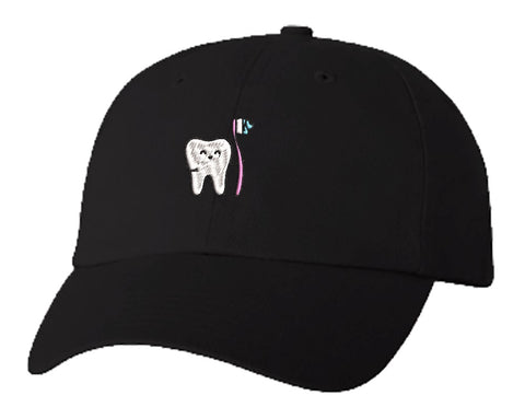 Unisex Adult Washed Dad Hat Happy Dental Tooth and ToothBrush Emoji Cartoon Embroidery Sketch Design