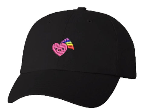 Unisex Adult Washed Dad Hat Happy Cute Pink Heart Face Emoji - Rainbow Embroidery Sketch Design