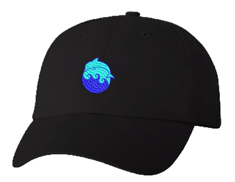 Unisex Adult Washed Dad Hat Marine Ocean Life Conservation Dolphin Cartoon Embroidery Sketch Design